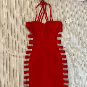 Bandage red midi-dress with side slits